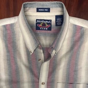 Vintage 90s Wrinkle Free Shirt Men Large Gray Red Shadow Striped Manhattan Club